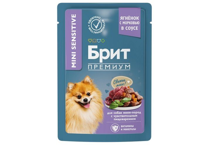 Brit Premium пауч для собак мини пород с чувствительным пищеварением ягненок и морковь в соусе