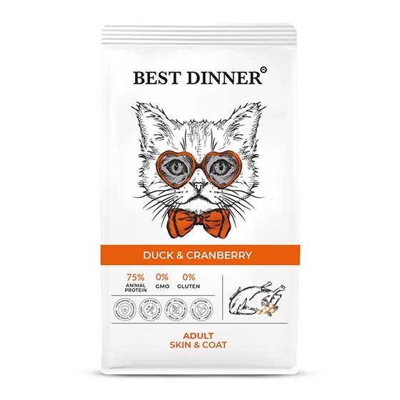 Best Dinner Корм д/кошек для ухода за кожей и шерстью утка, клюква 400г