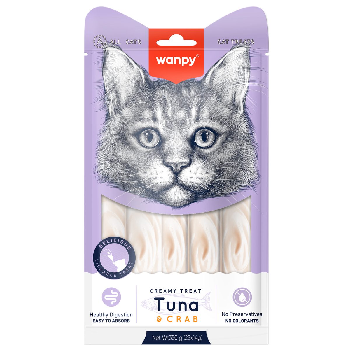 Wanpy Cat Лакомство для кошек "нежное пюре" из тунца и краба 25 шт х14 г (35004)