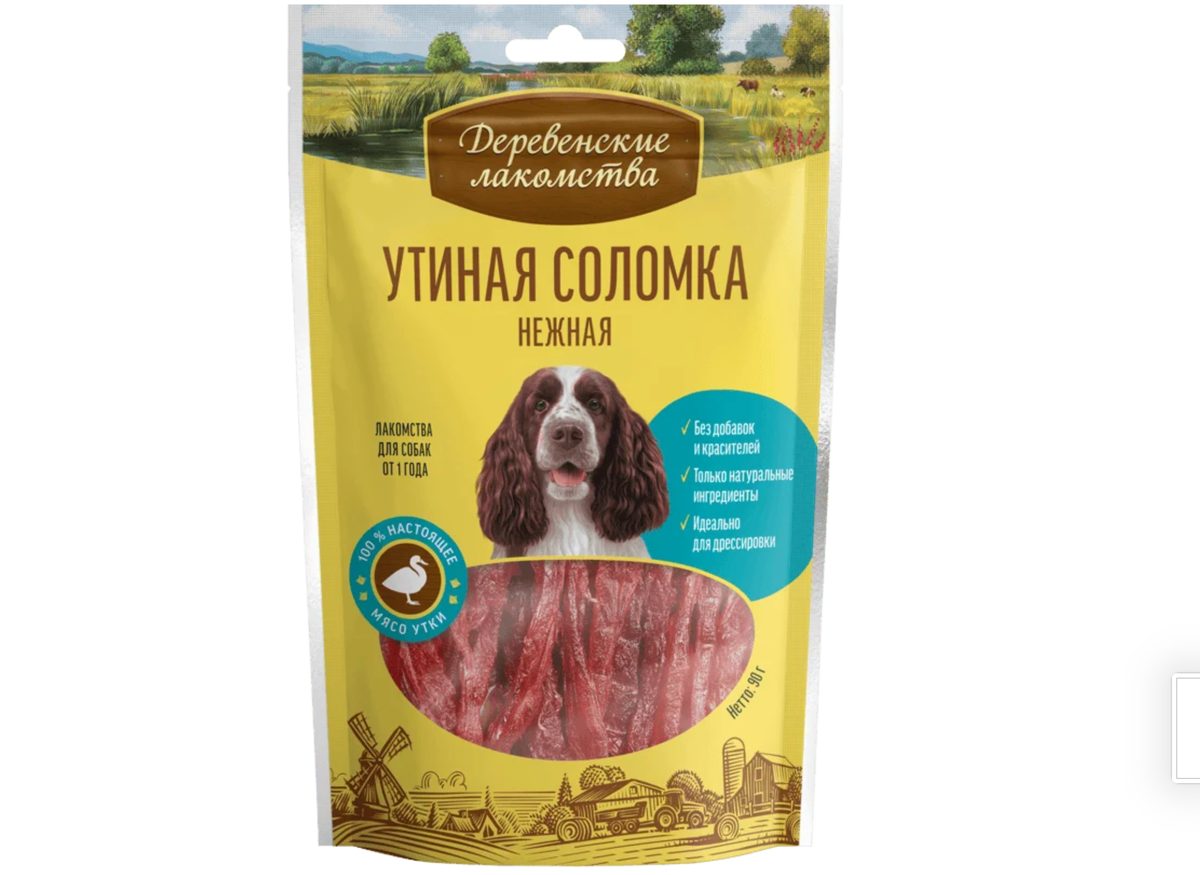 Лакомства Деревенские соломка утиная нежная для собак 90гр 